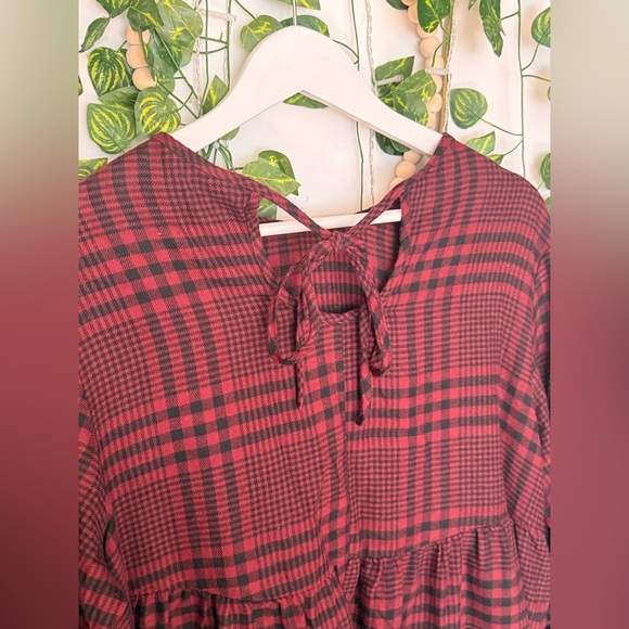 Wild Fable Maroon Checkered Babydoll Dress - Picture 5 of 8